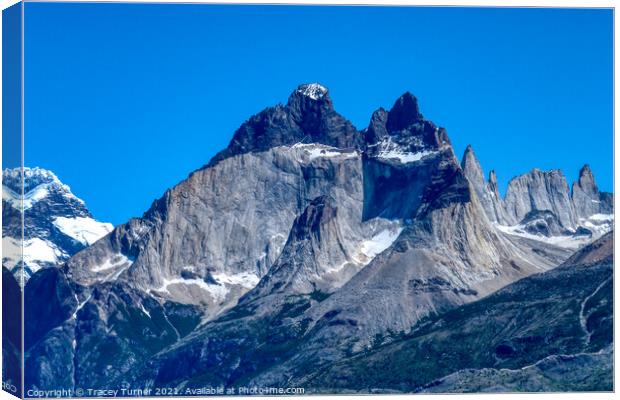 Los Torres Mountain Peaks, Chile Canvas Print by Tracey Turner