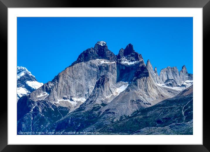 Los Torres Mountain Peaks, Chile Framed Mounted Print by Tracey Turner
