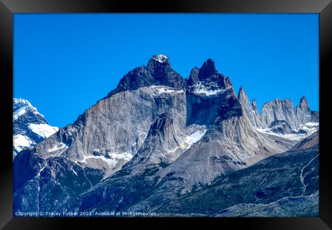 Los Torres Mountain Peaks, Chile Framed Print by Tracey Turner