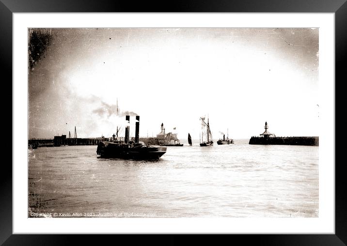 Steam tug early 1900's Lowestoft Harbour in Sepia, Framed Mounted Print by Kevin Allen