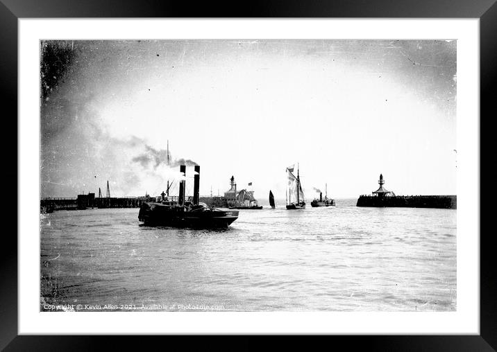 Steam tug early 1900's Lowestoft Harbour Framed Mounted Print by Kevin Allen