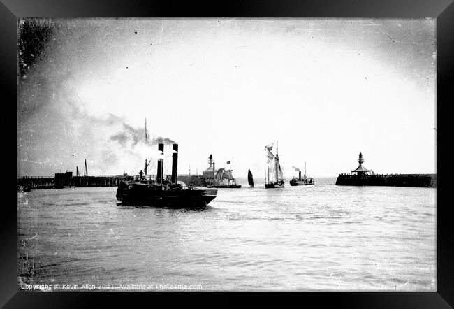 Steam tug early 1900's Lowestoft Harbour Framed Print by Kevin Allen