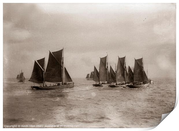 Early 1900's sailing fishing Smacks  off East Angl Print by Kevin Allen