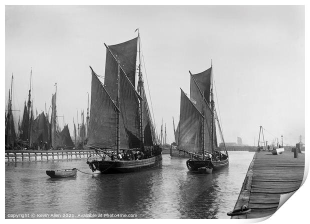 Fishing Smacks leaving Lowestoft Harbour early 190 Print by Kevin Allen