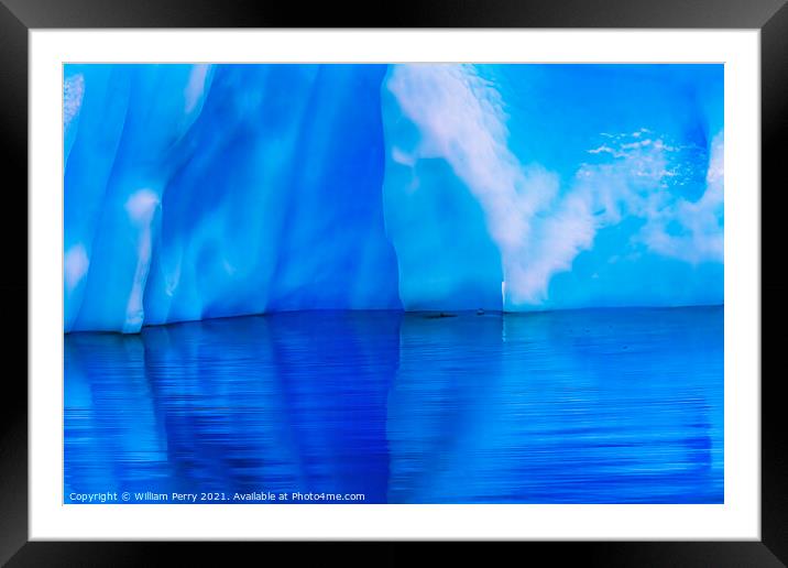 Snowing Blue Iceberg Reflection Paradise Bay Antarctica Framed Mounted Print by William Perry