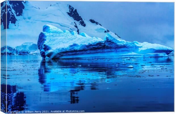 Floating Blue Iceberg Reflection Paradise Bay Antarctica Canvas Print by William Perry