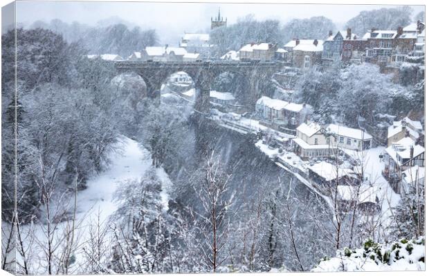 Knaresborough viaduct in snow Canvas Print by mike morley