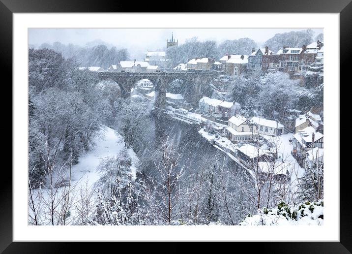 Knaresborough viaduct in snow Framed Mounted Print by mike morley