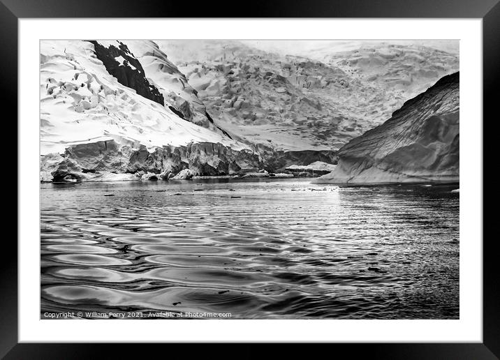 Black and White Glacier Snow Mountains Paradise Bay Skintorp Cov Framed Mounted Print by William Perry