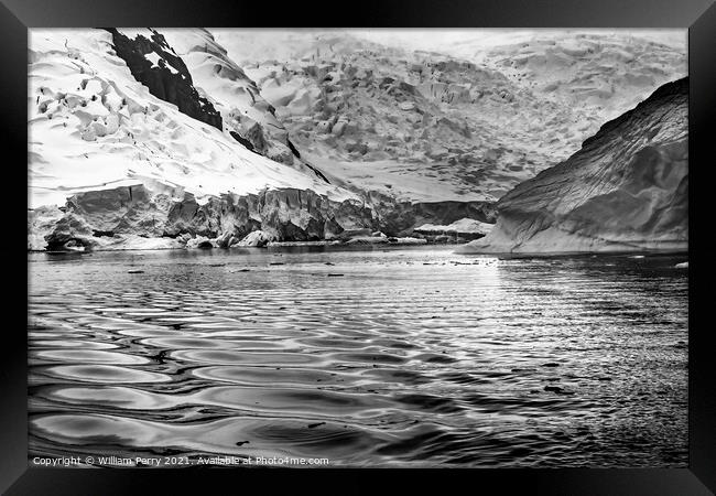 Black and White Glacier Snow Mountains Paradise Bay Skintorp Cov Framed Print by William Perry
