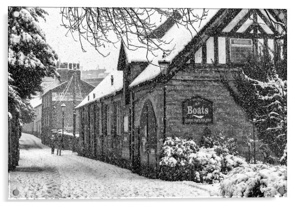 Winter snow in the town of Knaresborough, North Yorkshire Acrylic by mike morley