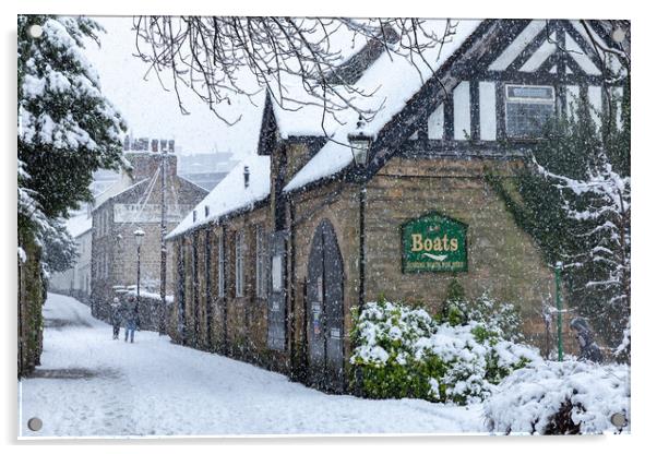 Winter snow in the town of Knaresborough, North Yorkshire Acrylic by mike morley