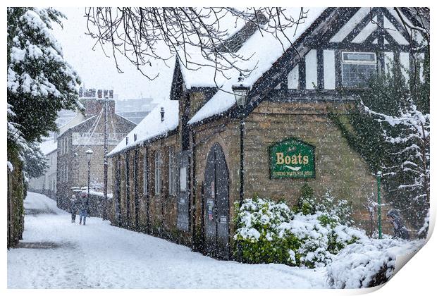 Winter snow in the town of Knaresborough, North Yorkshire Print by mike morley