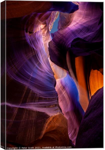 Looking up through Antelope Canyon Canvas Print by Peter Scott