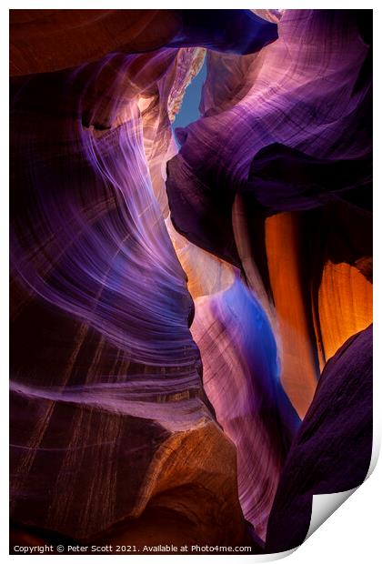 Looking up through Antelope Canyon Print by Peter Scott
