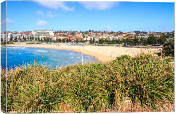Bushes with Coogee beach Canvas Print by Kevin Hellon