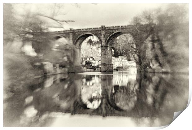 Knaresborough viaduct with retro vintage film processing effect Print by mike morley