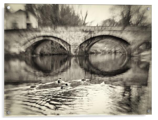 Knaresborough bridge with retro vintage film processing effect Acrylic by mike morley