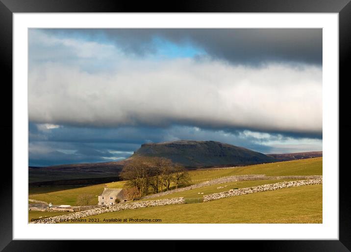 Pen y Ghent and Farm from above Stainforth Yorkshi Framed Mounted Print by Nick Jenkins
