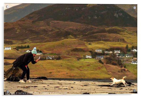 Photographing your companion at the beach. Acrylic by Richard Smith