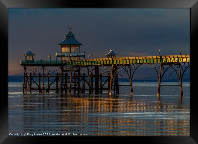 Clevedon Pier with reflection. Framed Print by Rory Hailes