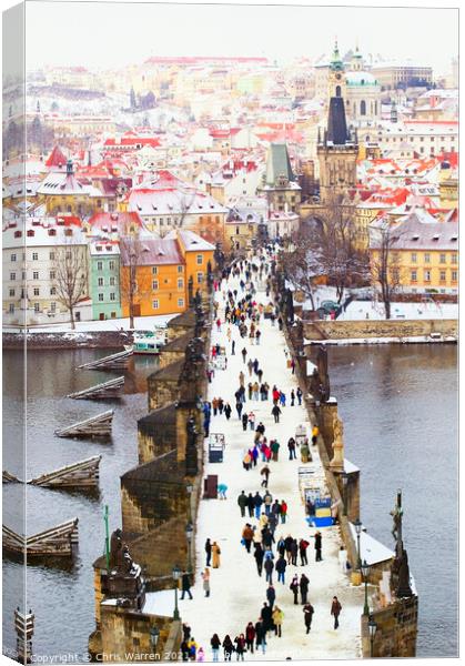 Charles Bridge Prague Czech Republic in the snow Canvas Print by Chris Warren