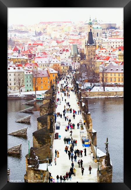 Charles Bridge Prague Czech Republic in the snow Framed Print by Chris Warren