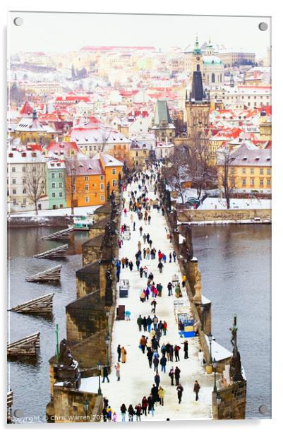 Charles Bridge Prague Czech Republic in the snow Acrylic by Chris Warren