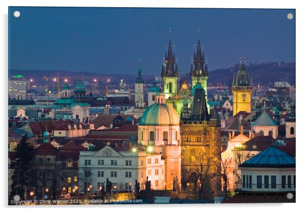Overview of Prague Czech Republic at twilight Acrylic by Chris Warren
