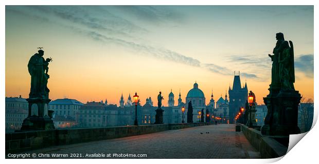 Charles Bridge Prague Czech Republic at dawn Print by Chris Warren