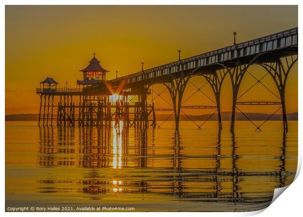 Clevedon Pier At Sunset Print by Rory Hailes