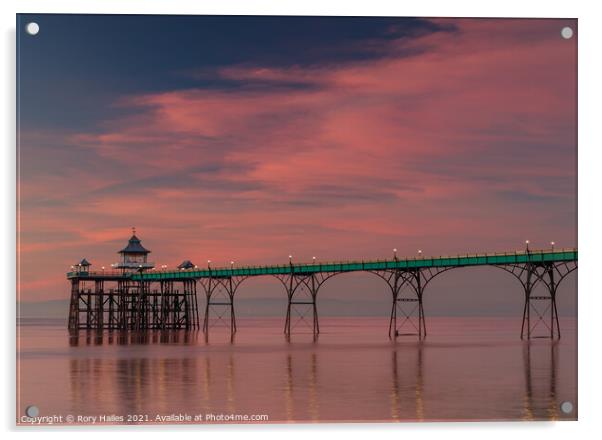 Clevedon Pier at sunset on a calm evening Acrylic by Rory Hailes