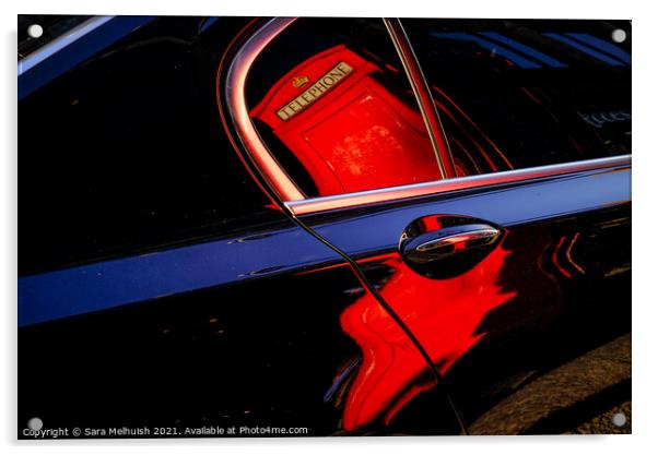 The red phone box Acrylic by Sara Melhuish