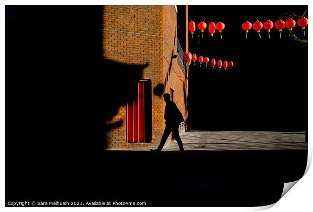 Walking under the lanterns Print by Sara Melhuish