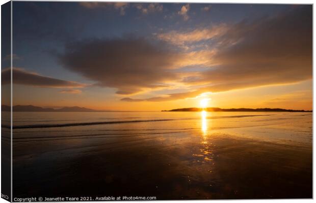 Sunset at Llanddyn from Newborough beach Canvas Print by Jeanette Teare
