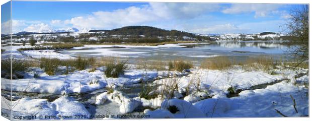 Snow on Lake Bala in Wales, UK - Panoramic Canvas Print by Philip Brown