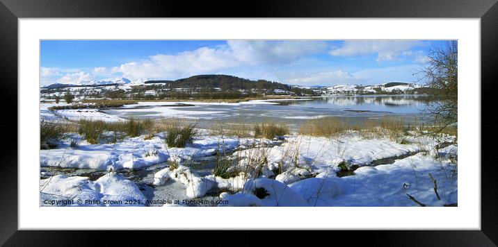 Snow on Lake Bala in Wales, UK - Panoramic Framed Mounted Print by Philip Brown