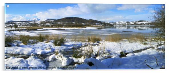 Snow on Lake Bala in Wales, UK - Panoramic Acrylic by Philip Brown