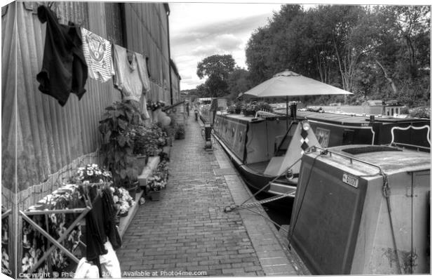 Wash day on the Stourport Canal, B&W version Canvas Print by Philip Brown