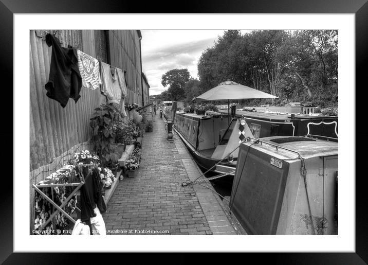 Wash day on the Stourport Canal, B&W version Framed Mounted Print by Philip Brown
