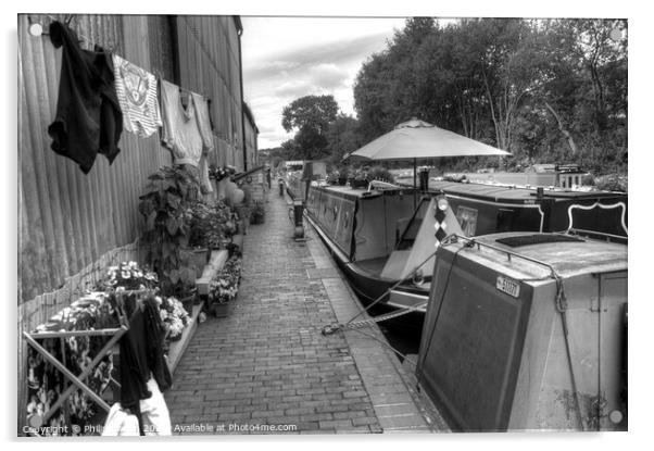Wash day on the Stourport Canal, B&W version Acrylic by Philip Brown