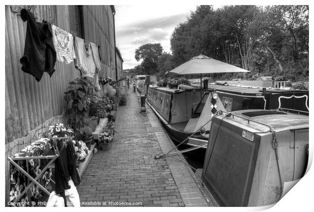 Wash day on the Stourport Canal, B&W version Print by Philip Brown
