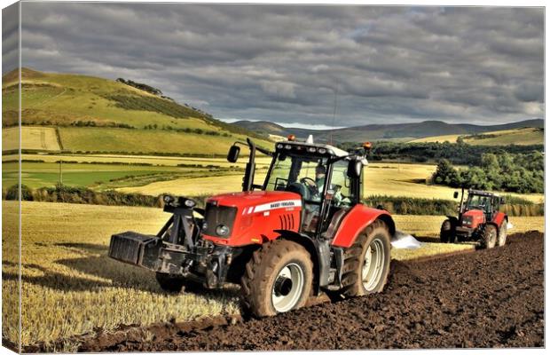 Ploughing in tandem Cheviot Hills Canvas Print by mick vardy