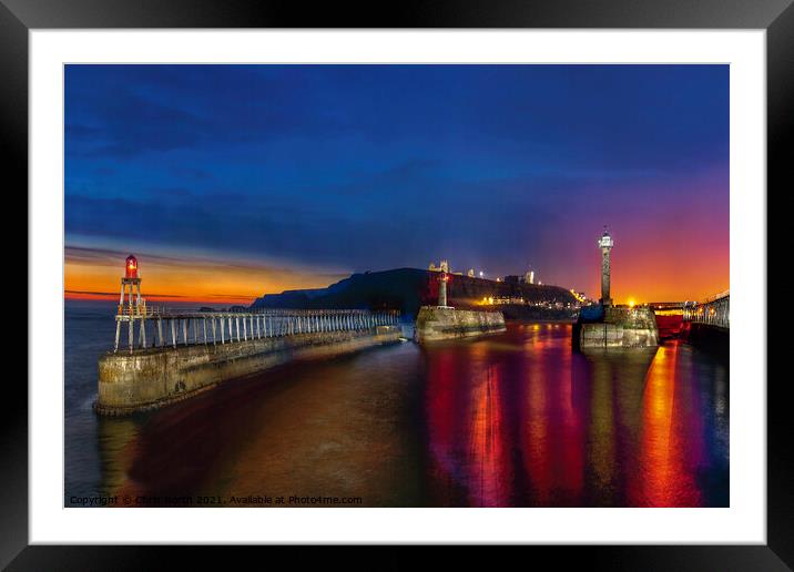 Whitby harbour dawn. Framed Mounted Print by Chris North