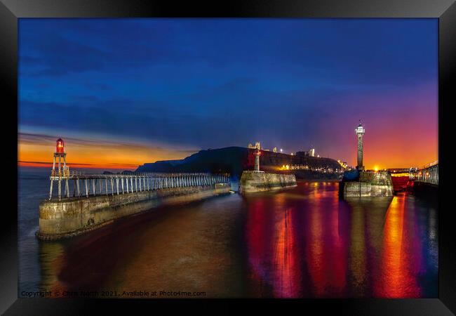 Whitby harbour dawn. Framed Print by Chris North