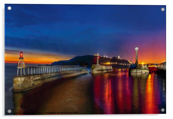 Whitby harbour dawn. Acrylic by Chris North