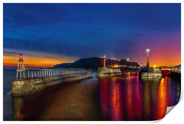 Whitby harbour dawn. Print by Chris North