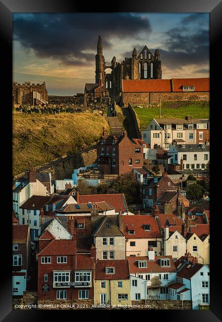 Whitby abbey and the 199 steps 82  Framed Print by PHILIP CHALK