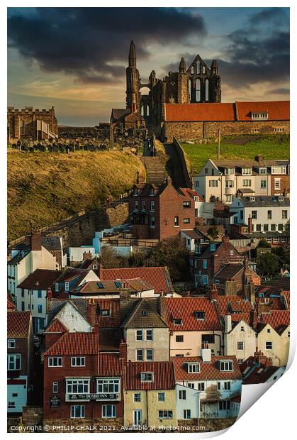 Whitby abbey and the 199 steps 82  Print by PHILIP CHALK