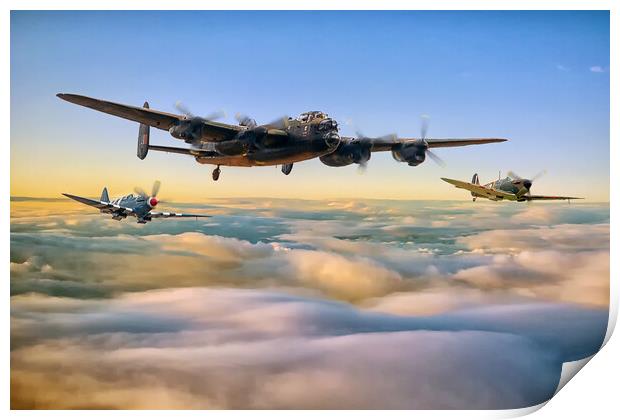 Lancaster and two wingmen Print by David Stanforth